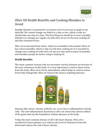 Olive Oil Health Benefits and Cooking Mistakes to Avoid