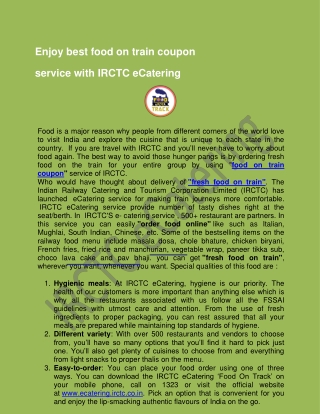 Enjoy best food on train coupon service with IRCTC eCatering