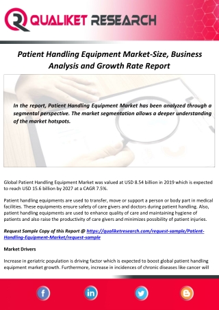 Patient Handling Equipment Market Size, Growth Insight, Share And Global Industry Forecast To 2027