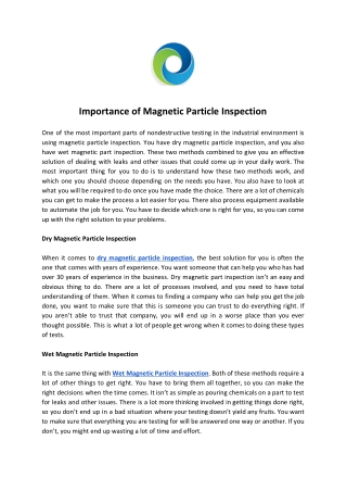 Importance of Magnetic Particle Inspection