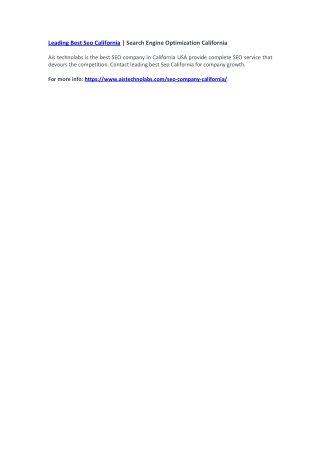 Leading Best Seo California | Search Engine Optimization California