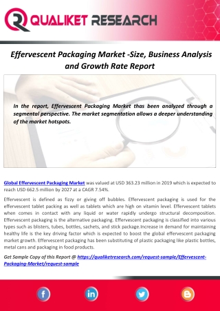 Effervescent Packaging Market Technology Development, Forecast & Growth Rate Report 2020-2027
