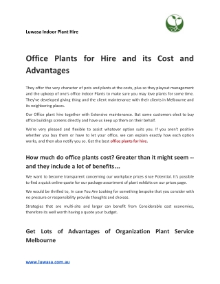 Office Plants for Hire and its Cost and Advantages