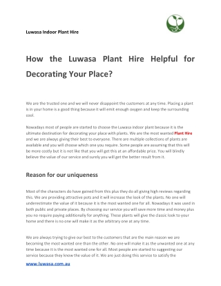 How the Luwasa Plant Hire Helpful for Decorating Your Place?