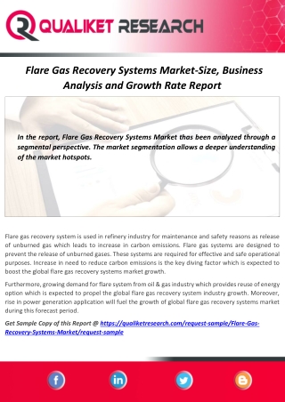 Flare Gas Recovery Systems Market Business Analysis, Future Trend & Global Research Report