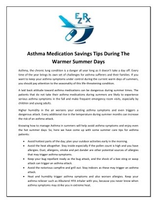 Asthma Medication Savings Tips During The Warmer Summer Days