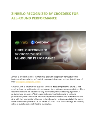 Zinrelo Recognized by Crozdesk For All-Round Performance