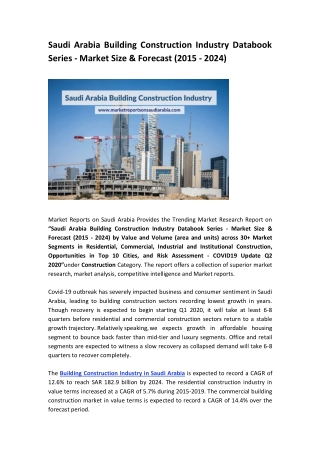 Saudi Arabia Building Construction Industry Databook Series (2015 - 2024)