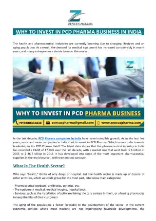 Why to invest in PCD Pharma Business in India