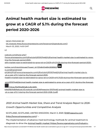 2020 Animal health Market Size, Share and Trend Analysis Report to 2026
