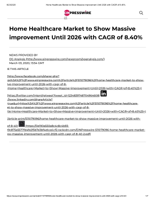 2020 Home Healthcare Market Size, Share and Trend Analysis Report to 2026