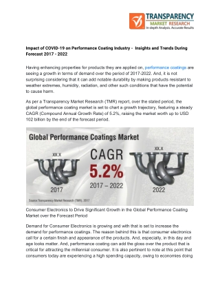 IMPACT OF COVID-19 ON PERFORMANCE COATING INDUSTRY - INSIGHTS AND TRENDS DURING FORECAST 2017 - 2022