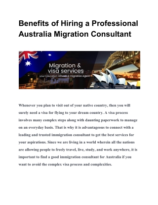 Benefits of hiring a professional australia migration consultant