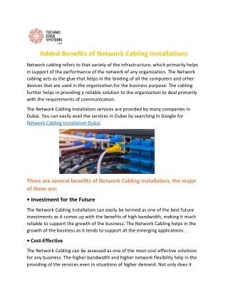 Added Benefits of Network Cabling Installations