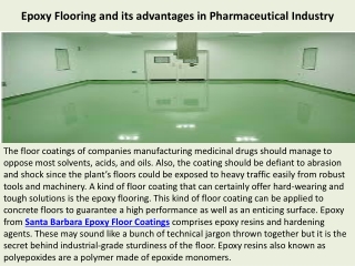 Santa Barbara Epoxy Floor Coatings | Epoxy Flooring and its advantages in Pharmaceutical Industry