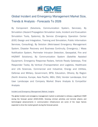 Global Incident and Emergency Management Market Size, Trends & Analysis - Forecasts To 2026