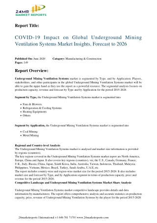 Underground Mining Ventilation Systems 2020 Business Analysis, Scope, Size, Overview, and Forecast 2