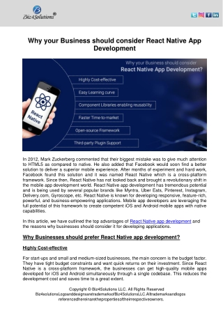 Why your Business should consider React Native App Development?