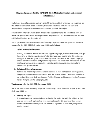How do I prepare for the IBPS RRB Clerk Mains for English and general awareness?