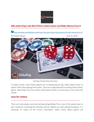 Why Satta King is the Best Online Lottery Game and Make Money from It