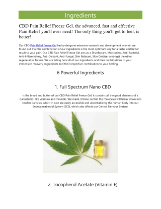 CBD Pain Relief Freeze Gel Combination of These Ingredients
