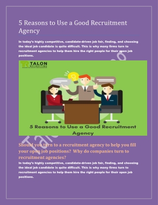 5 Reasons to Use a Good Recruitment Agency