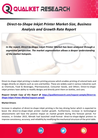 Direct-to-Shape Inkjet Printer Market Size, Growth, Industry Analysis and Forecast Report by 2027
