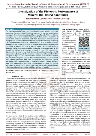 Investigation of the Dielectric Performance of Mineral Oil -Based Nanofluids