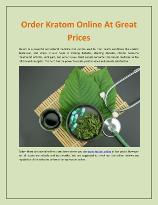 Order Kratom Online At Great Prices