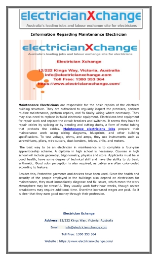 Information Regarding Maintenance Electrician