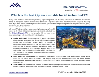 Which is the best Option available for 40 inches Led TV?