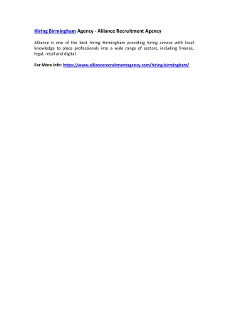 Hiring Birmingham Agency - Alliance Recruitment Agency