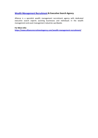 Wealth Management Recruitment & Executive Search Agency