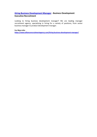 Hiring Business Development Manager - Business Development Executive Recruitment