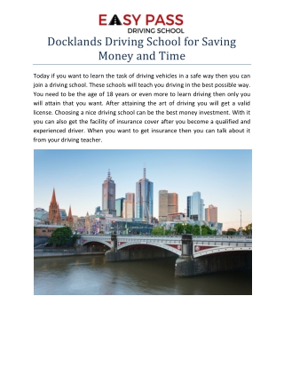 Docklands Driving School for Saving Money and Time