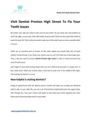 Visit Dentist Preston High Street To Fix Your Teeth Issues