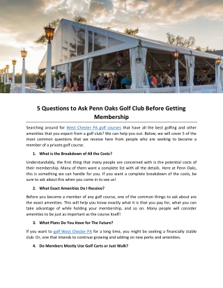 5 Questions to Ask Penn Oaks Golf Club Before Getting Membership