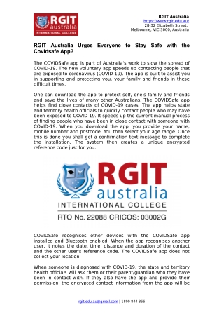 RGIT Australia Urges Everyone to Stay Safe with the Covidsafe App?