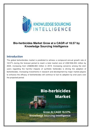 Bio-herbicides Market Grow at a CAGR of 18.57% by Knowledge Sourcing