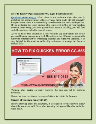 How To Resolve Quicken Error CC-555? Best Solution!!