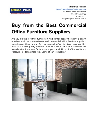 Buy from the Best Commercial Office Furniture Suppliers