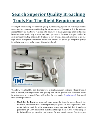 Search Superior Quality Broaching Tools For The Right Requirement