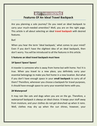 Features Of An Ideal Travel Backpack