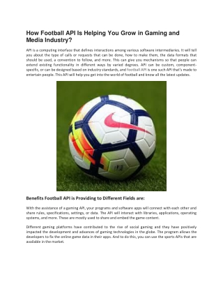 How Football API Is Helping You Grow in Gaming and Media Industry?