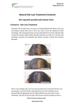 Natural Hair Loss Treatment Cremorne