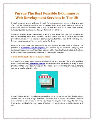 Pursue The Best Possible E-Commerce Web Development Services In The UK