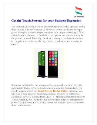 Get the Touch Screens for your Business Expansion