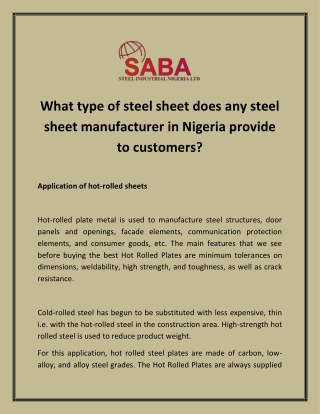 What type of steel sheet does any steel sheet manufacturer in Nigeria provide to customers?