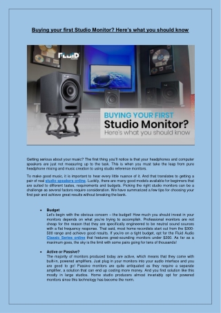 Buying your first Studio Monitor? Here’s what you should know