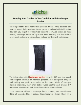 Keeping Your Garden in Top Condition with Landscape Barrier